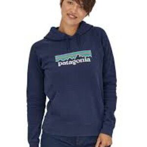 Patagonia Navy Logo Print Hoodie Women Size M